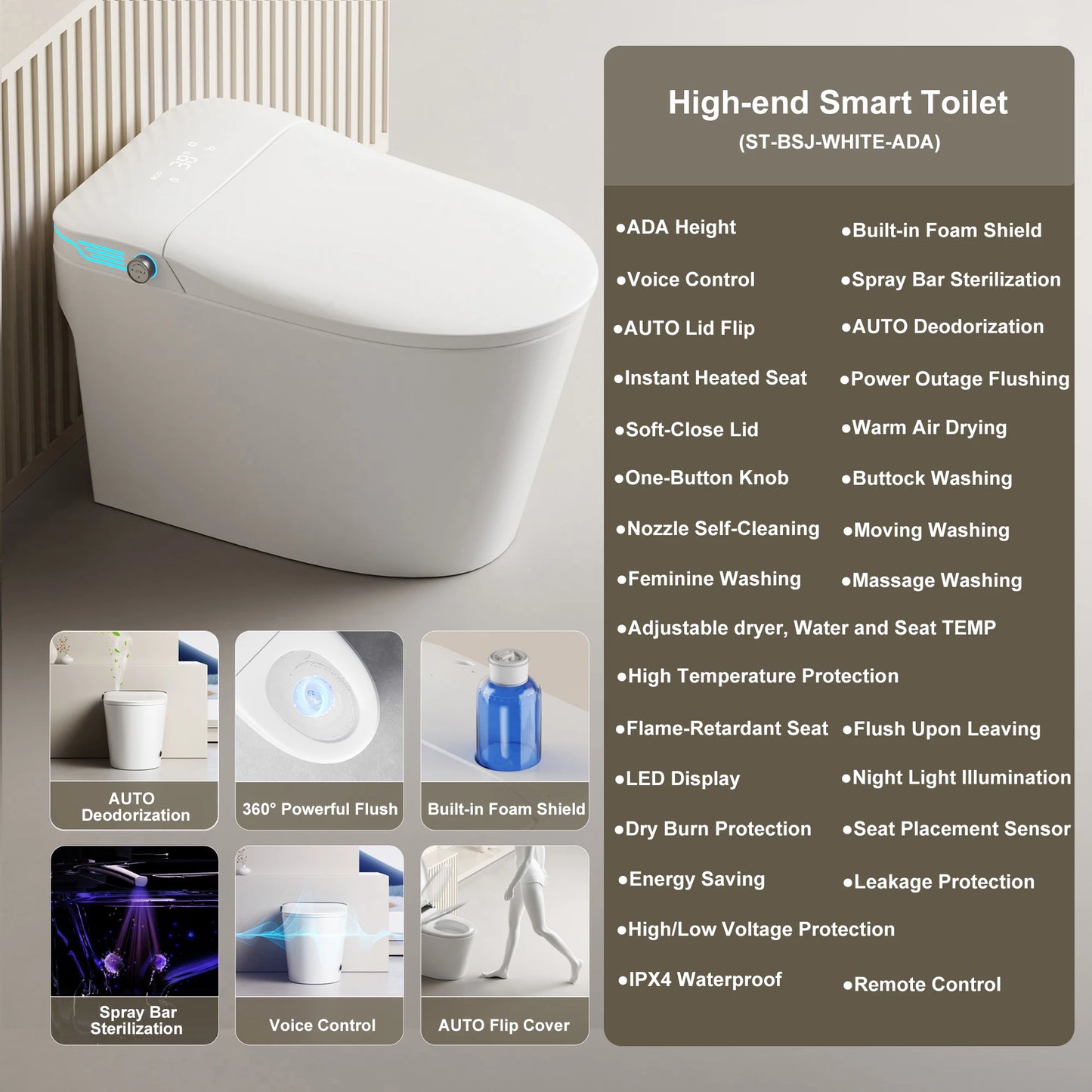 Elongated Smart Toilet With Built-In Bidet And Instant Warm Water