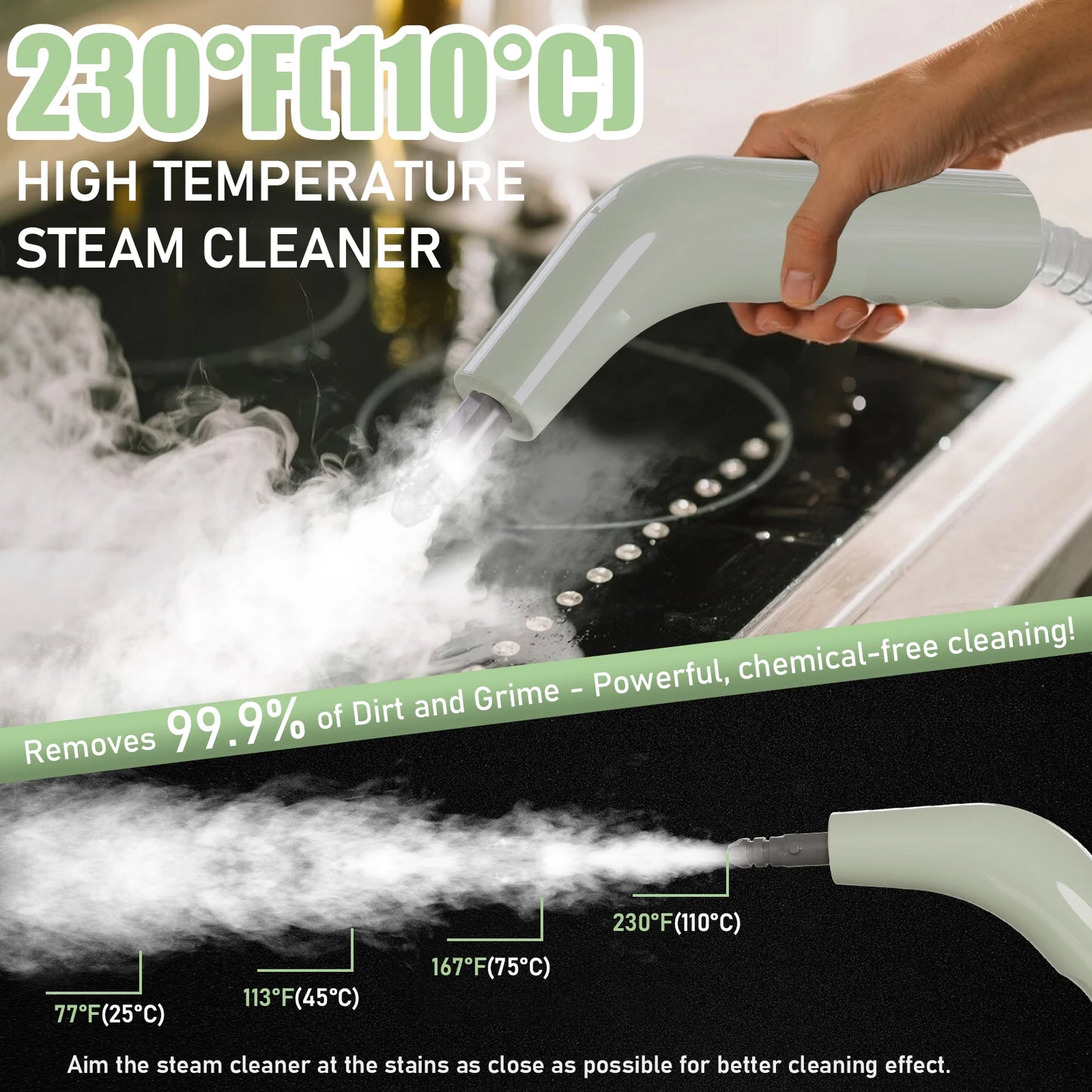 HIEE 2500W Steam Cleaner With 6 Brush Heads For Deep Cleaning