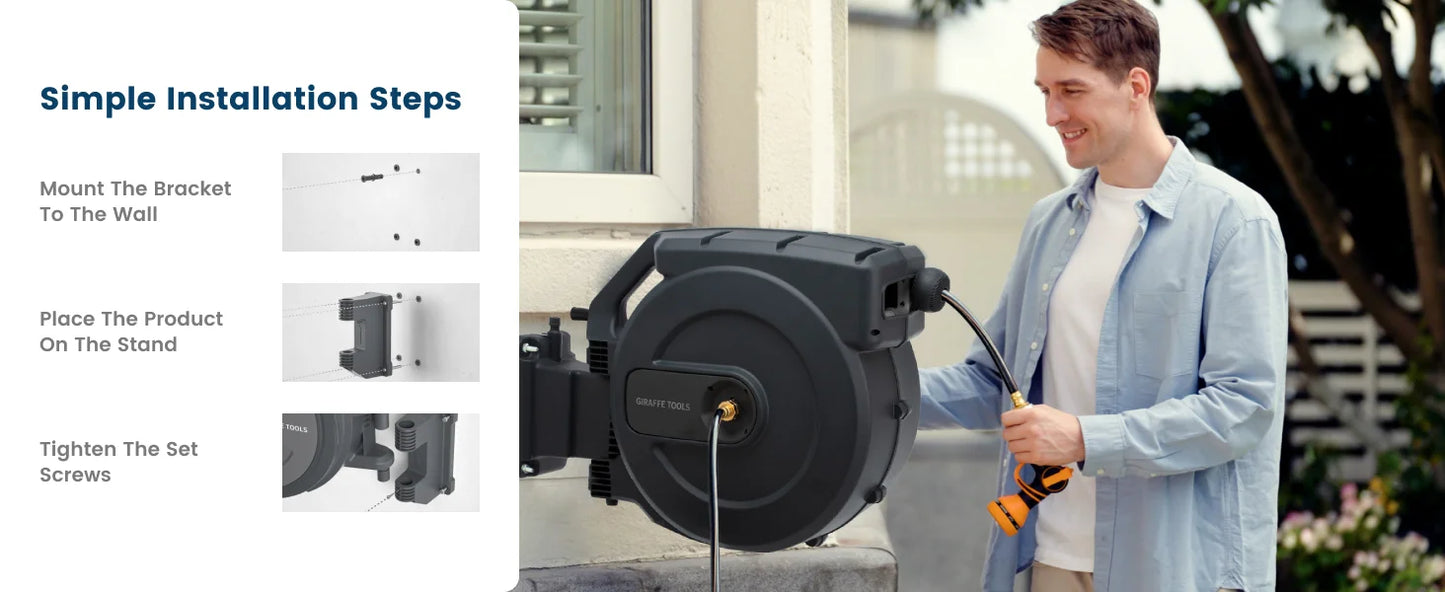 Giraffe Tools Retractable Garden Hose Reel for Wall Mount