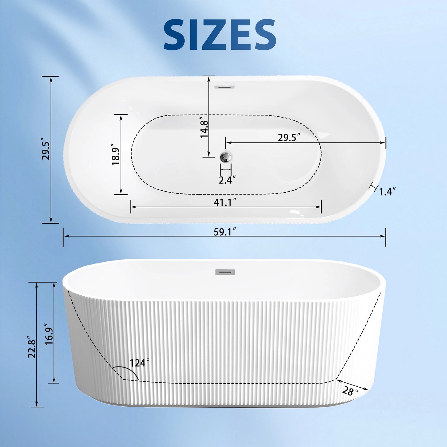 Sh.Kl Freestanding Acrylic Soaking Bathtub With Integrated Overflow Drain