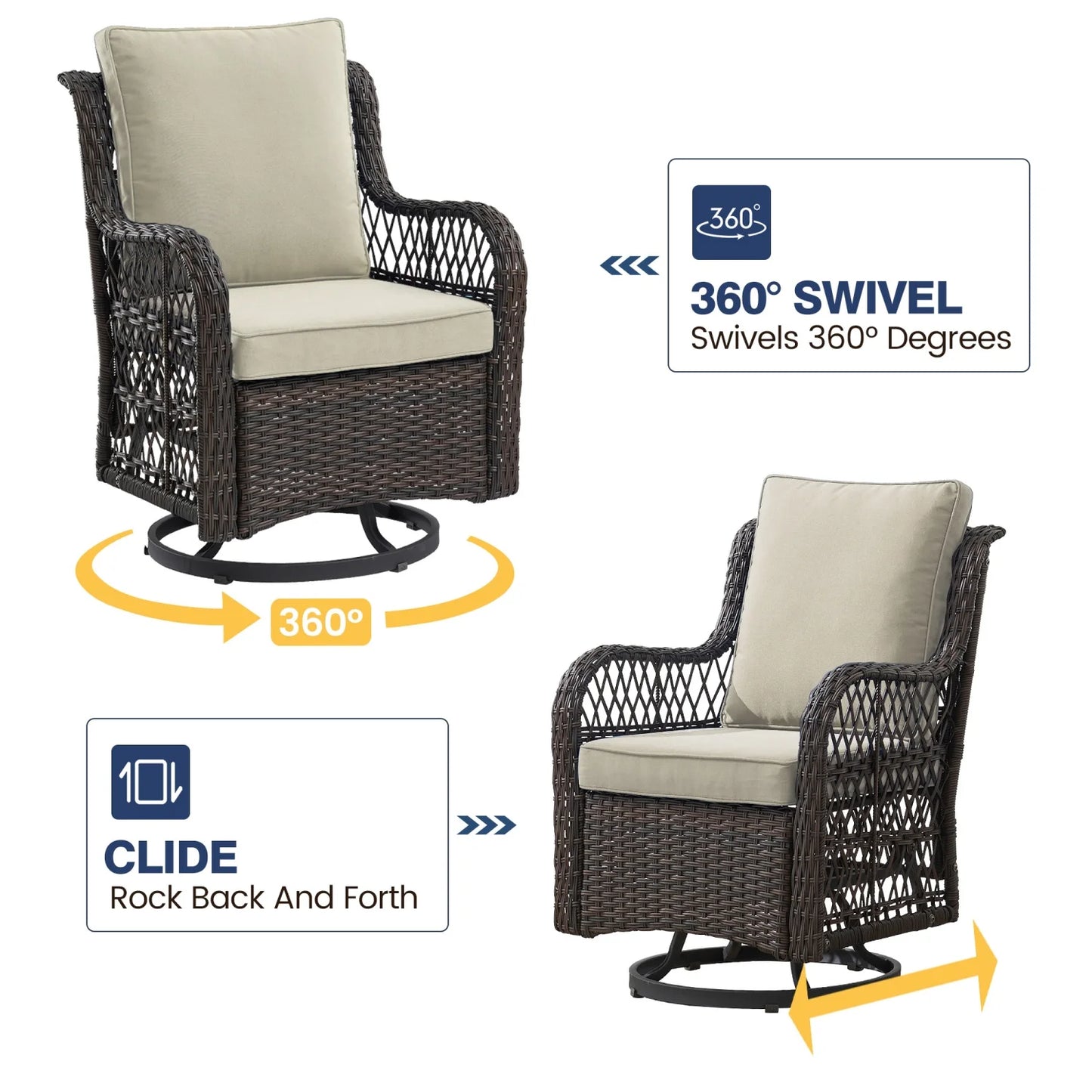 HiMISS 3 Piece Outdoor Bistro Set With Swivel Rocking Chairs