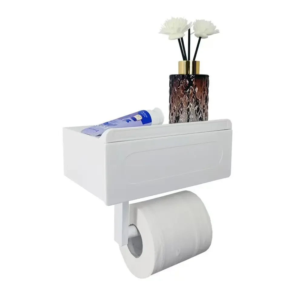 Wall Mounted Toilet Paper Holder With Shelf No Drill Bathroom Organizer