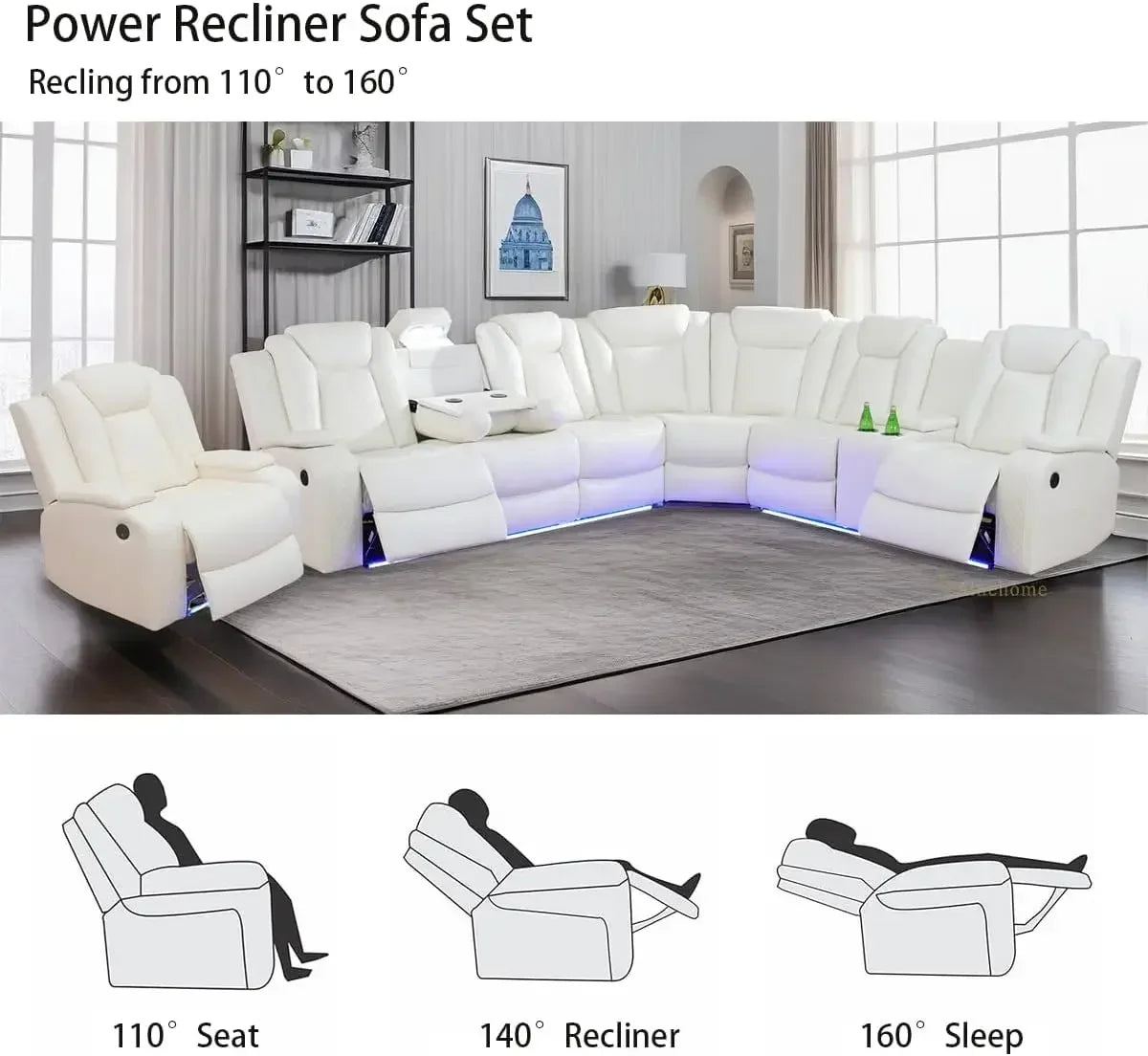 Living Room Reclining Sectional Sofa With Power Recliner And Storage