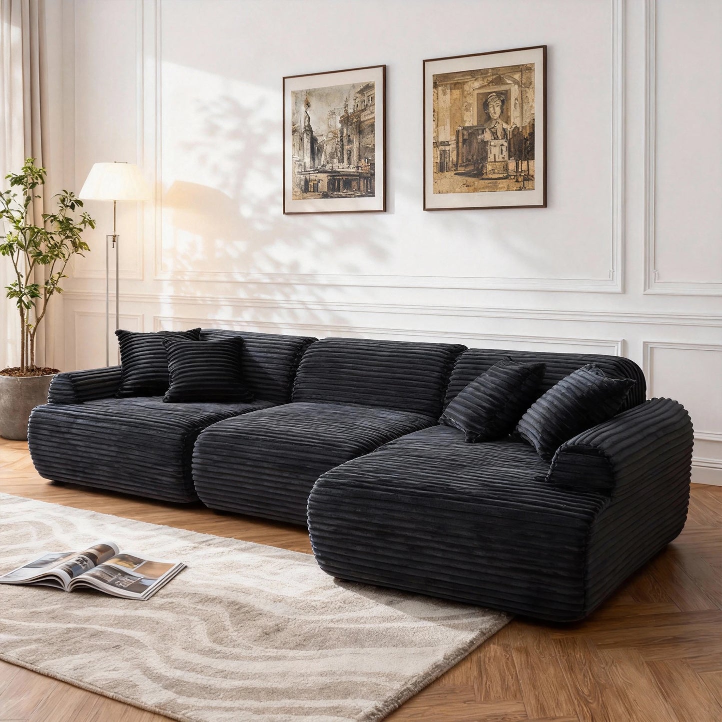 L-Shaped Modular Leather Sofa for Large Spaces Featuring Deep Seats