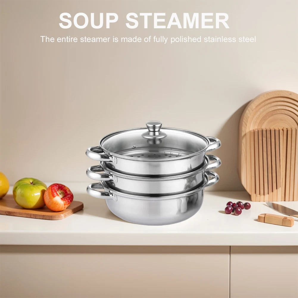 Three-Tier Stainless Steel Food Steamer Pot For Cooking Vegetables