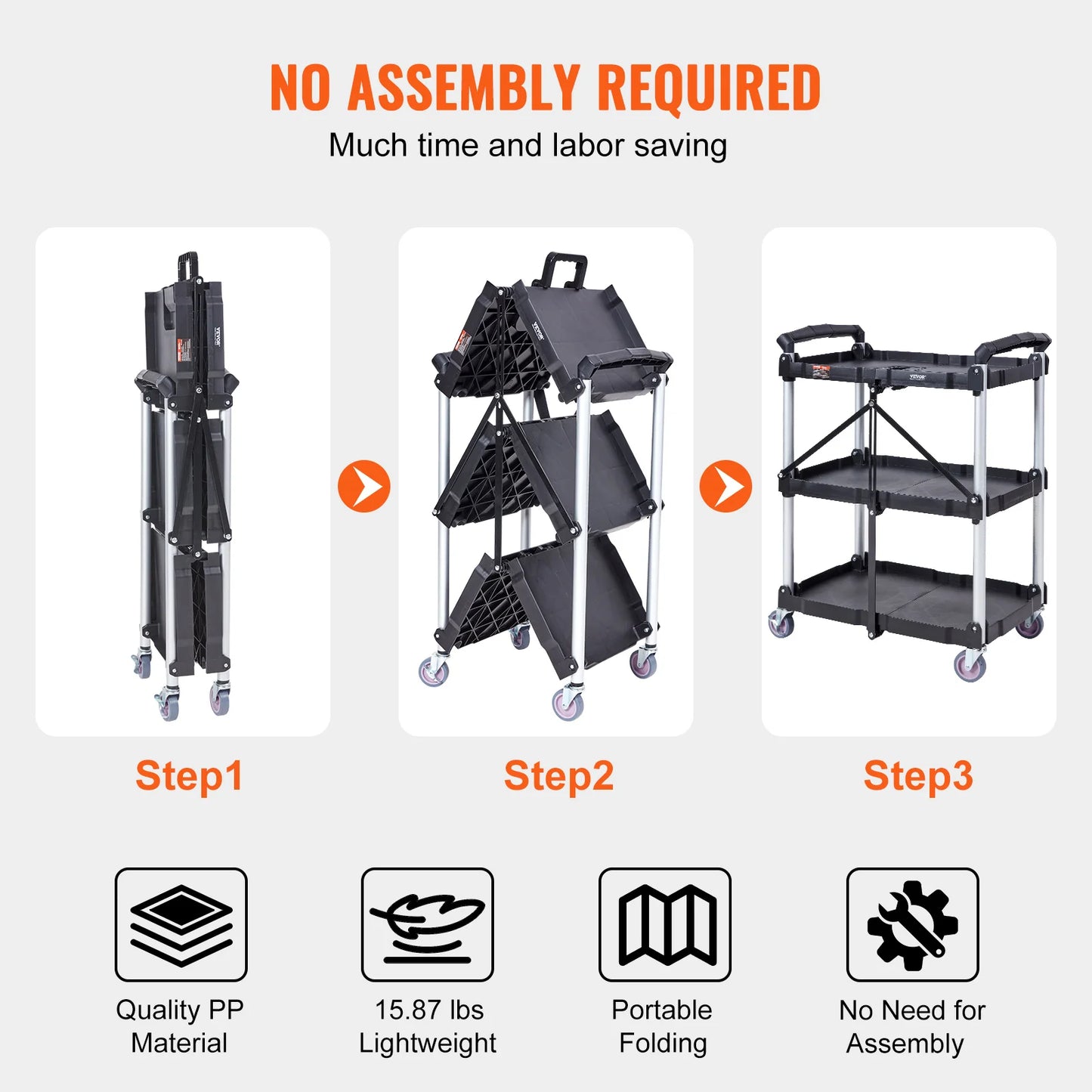 SucceBuy 3 Tier Folding Utility Cart