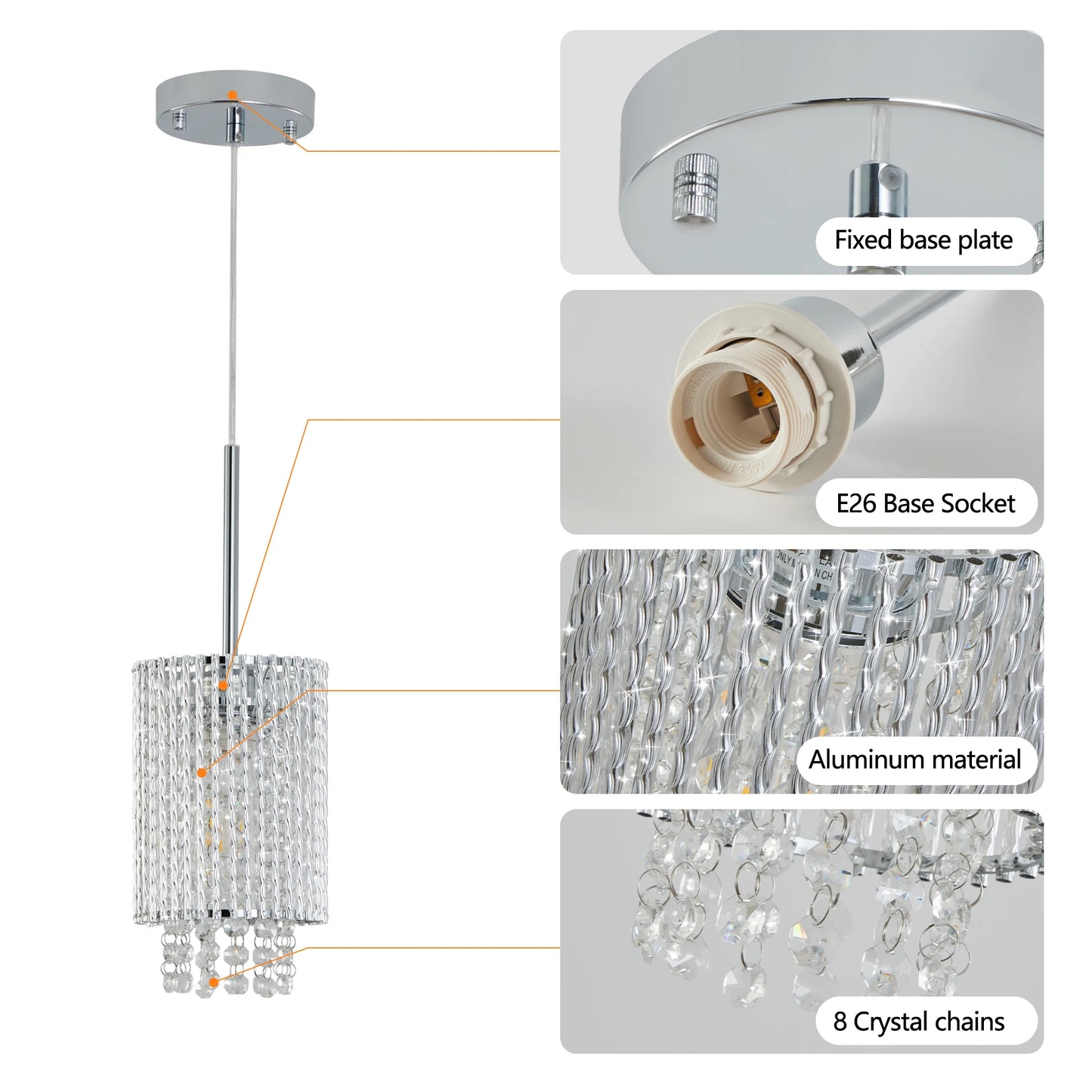 ARLGSITEC Luxury Modern Crystal Pendant Lights 3 Pack Chrome Ceiling Fixture