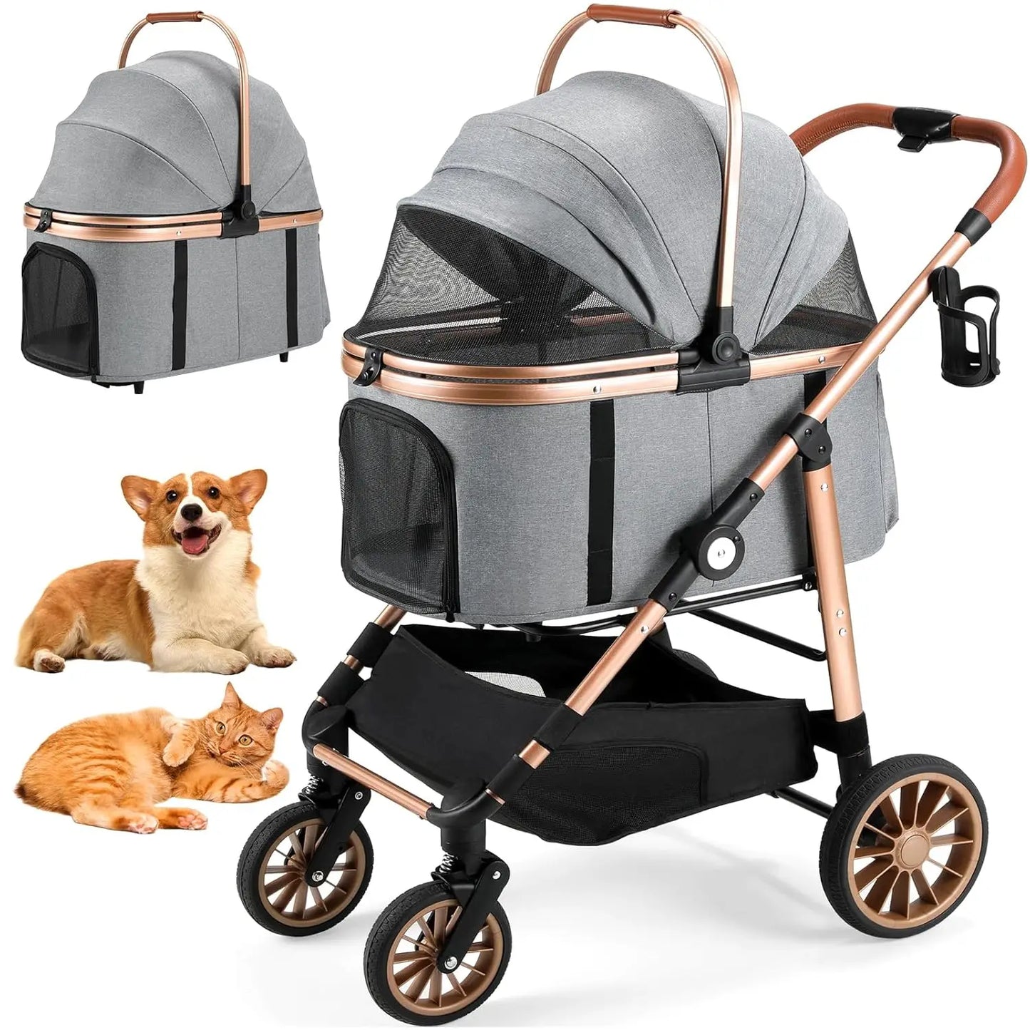 360 Degree Wheel Pet Stroller Foldable 2 In 1 Buggy