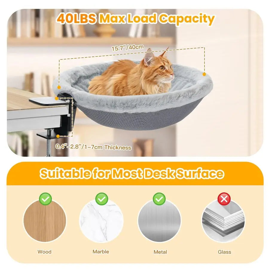 Cat Desk Bed Sunken Hammock With Steel Clamp Foldable Plush