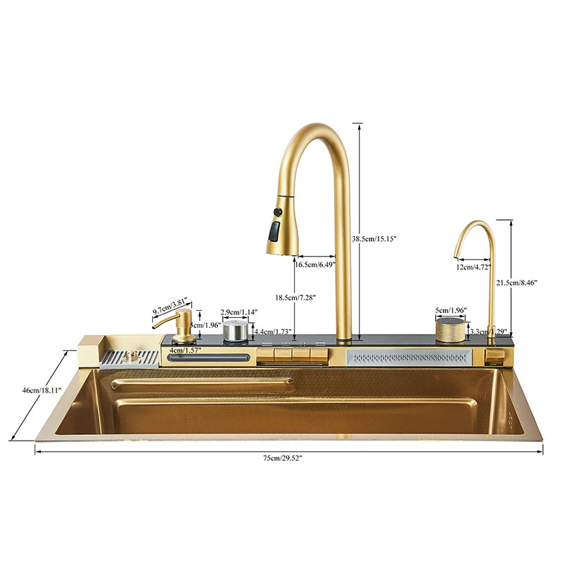 Wanmivezlo Stainless Steel Kitchen Sink With Waterfall Design Single Bowl
