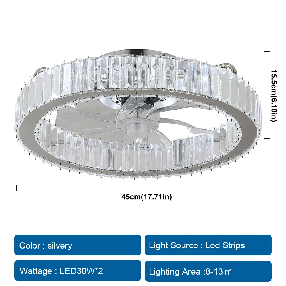 VETRULUS Crystal LED Ceiling Fan Lamp With Remote