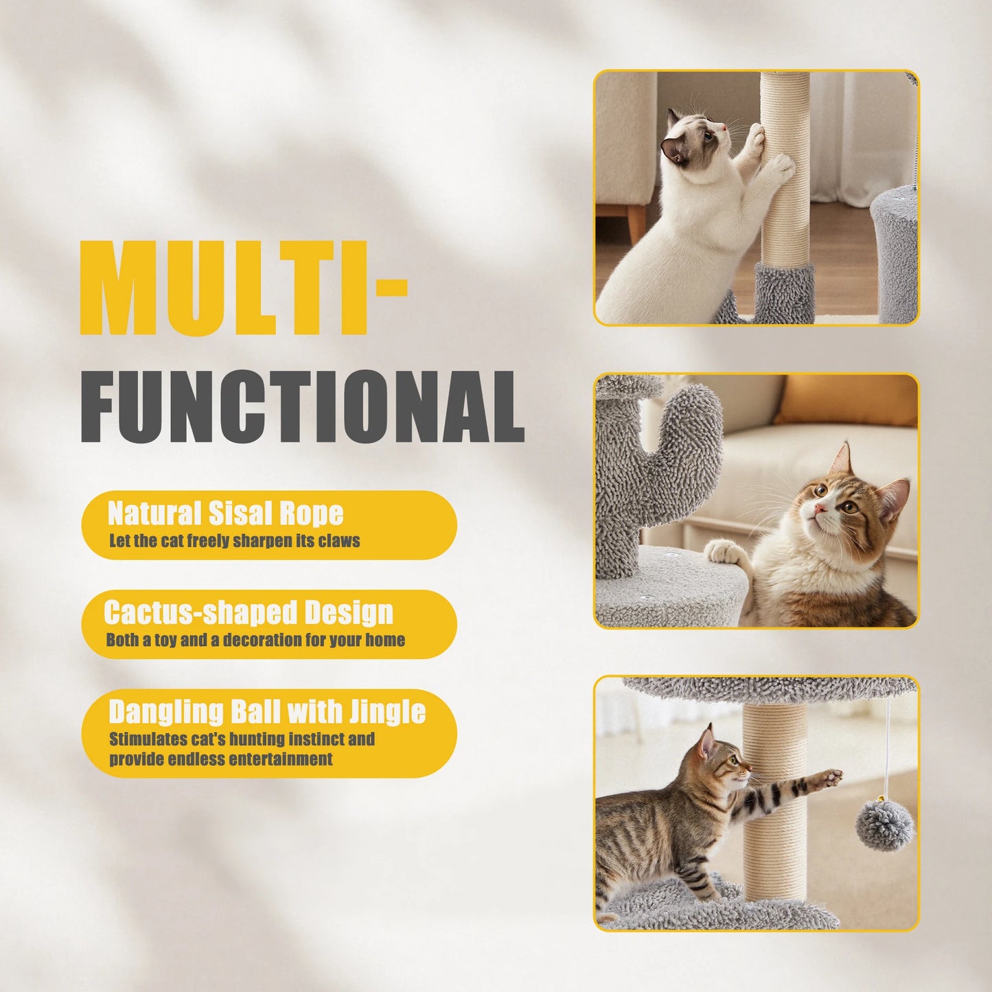 JHK Cat Tree Tower With Sisal Scratching Post For Indoor Cats