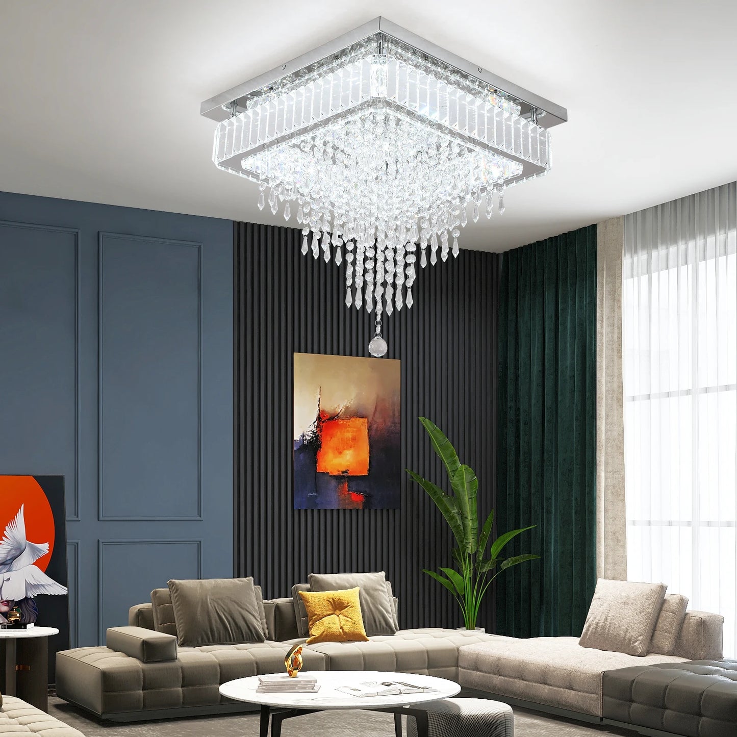 VETRULUS Modern Crystal LED Pendant Light Rain Drop Chandelier