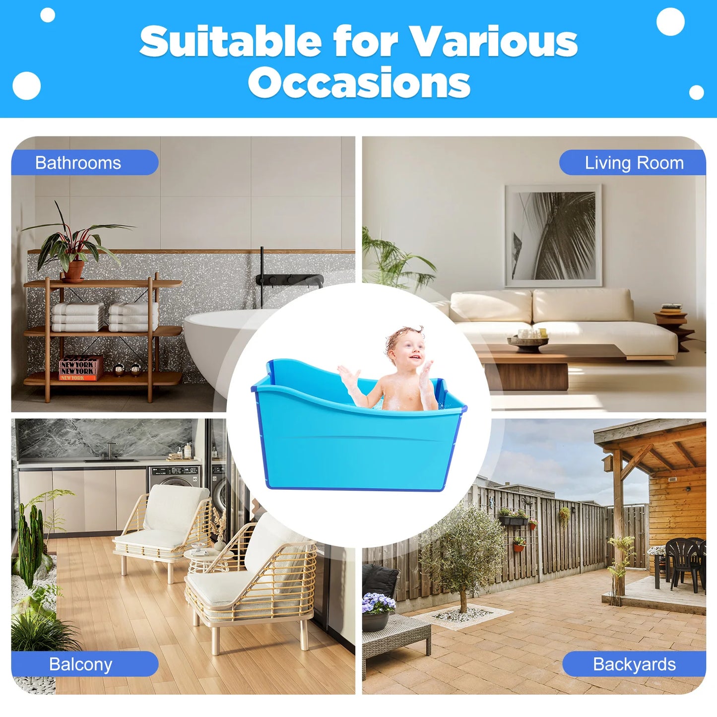 Foldable PP TPE Bathtub Portable Bath for Adults and Children