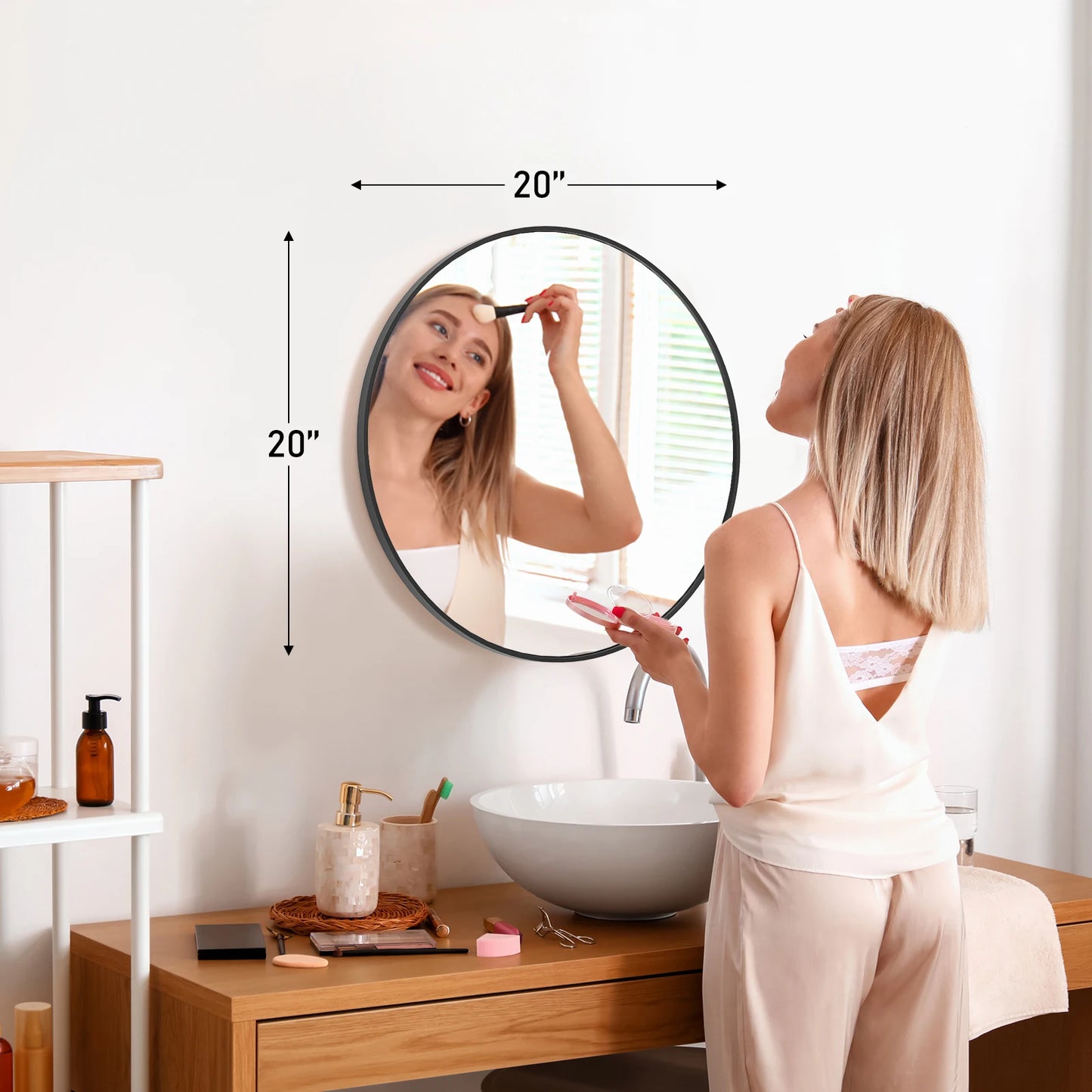 JHK Matte Metal Round Vanity Wall Mirror