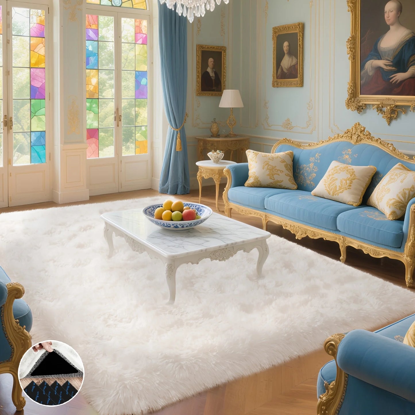 NONEDesign Aubusson Shaggy Non Slip Rug for Living Room