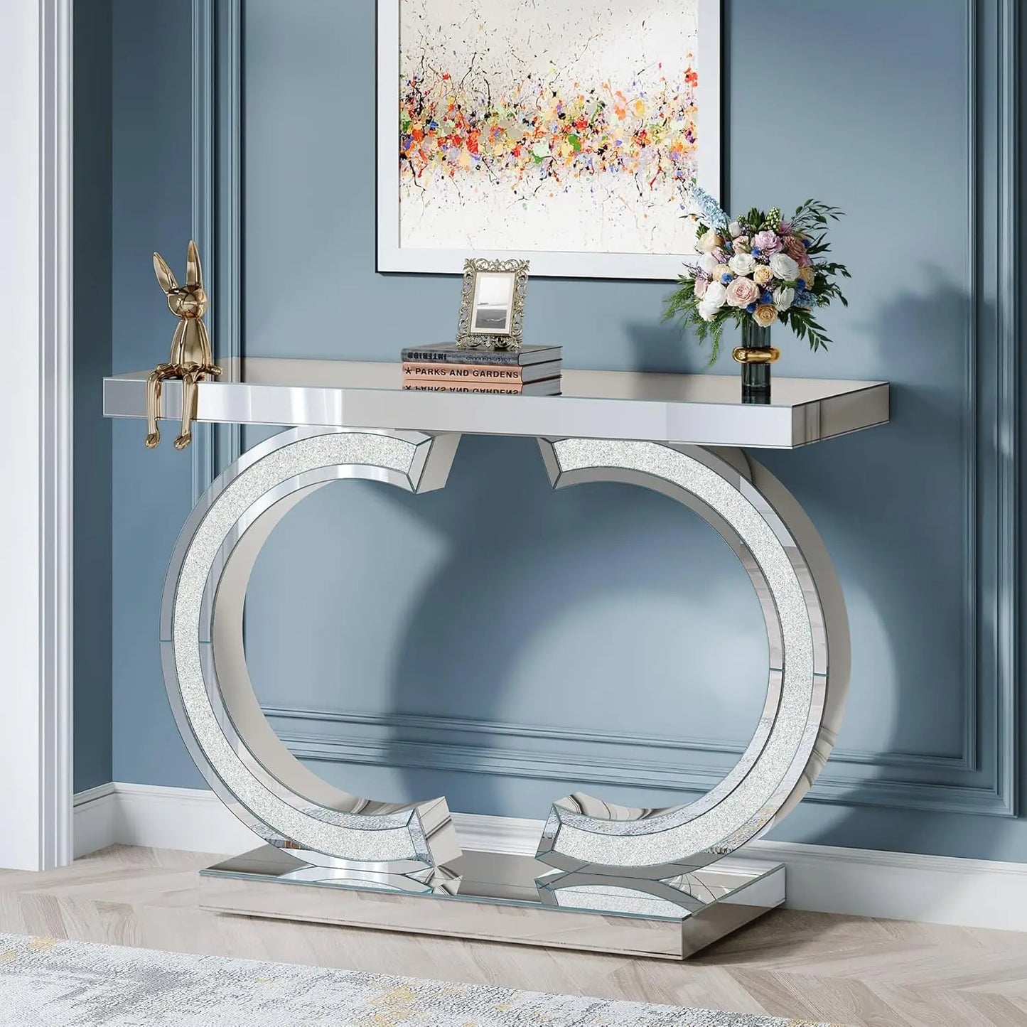 Little Tree Mirrored Console Table With O Shaped Base Entryway