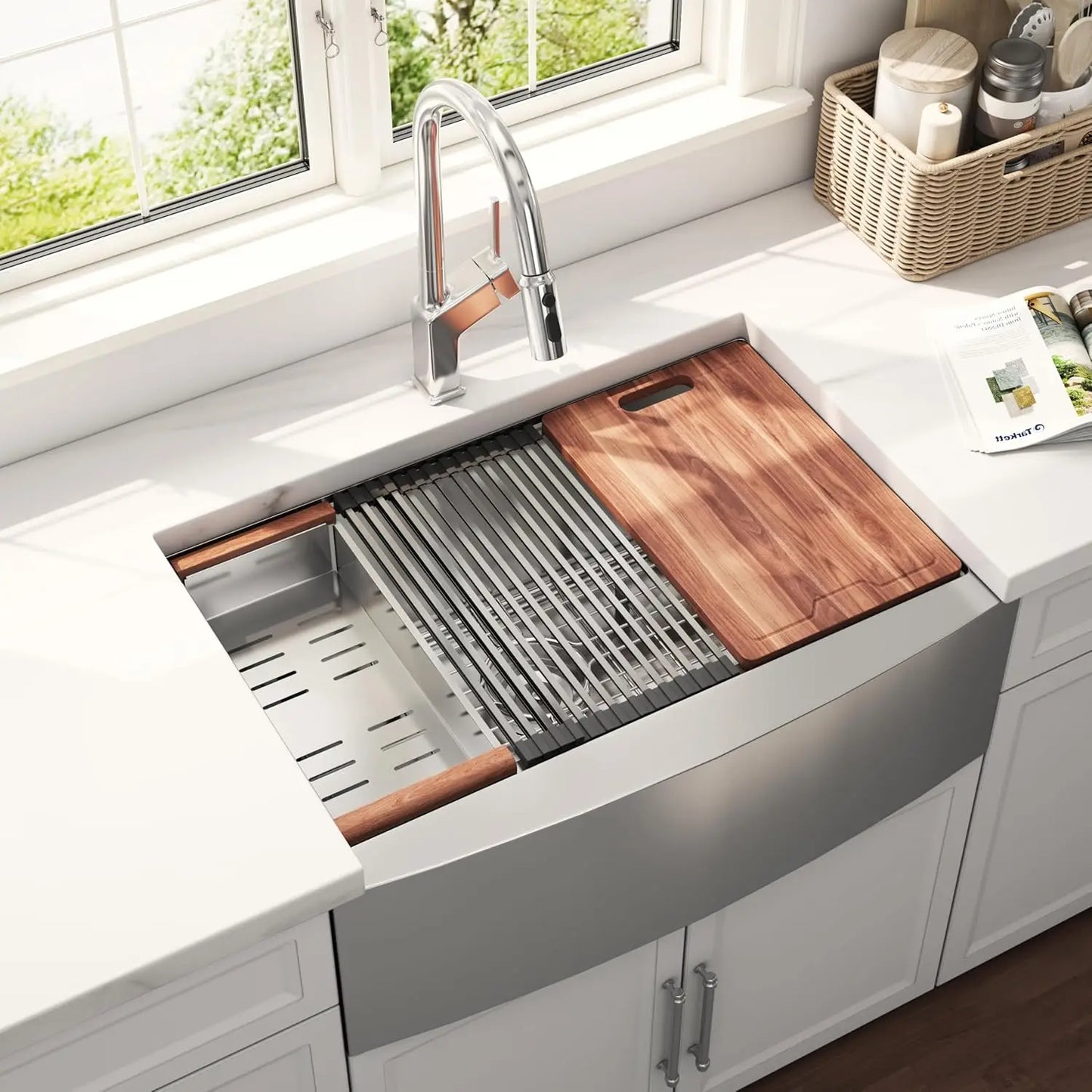 Stainless Steel Farmhouse Undermount Workstation Sink With Apron Front