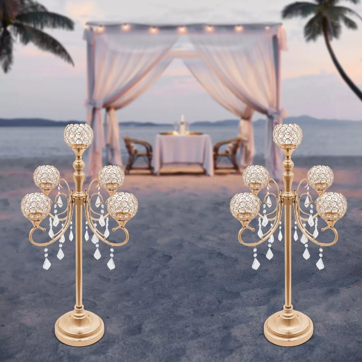Bymaocar 2-Pack 5-Arm Crystal Candelabra Candle Holders