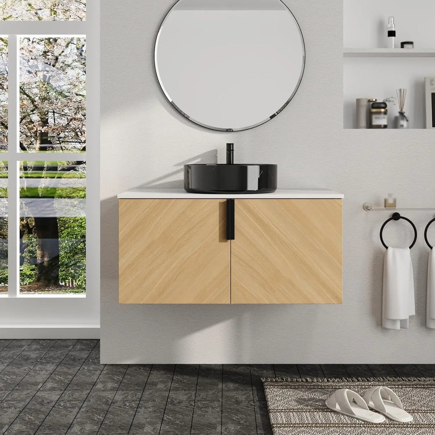 Floating Bathroom Vanity With Sink Top Wood Modern Set