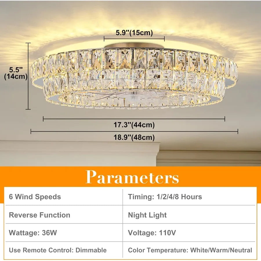 Fandelier Ceiling Fan With Lights Remote Dimmable Crystal LED