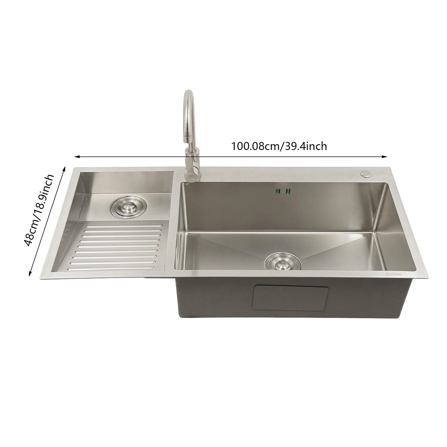 Stainless Steel Laundry Utility Sink With Two-Hole Washboard And Faucet