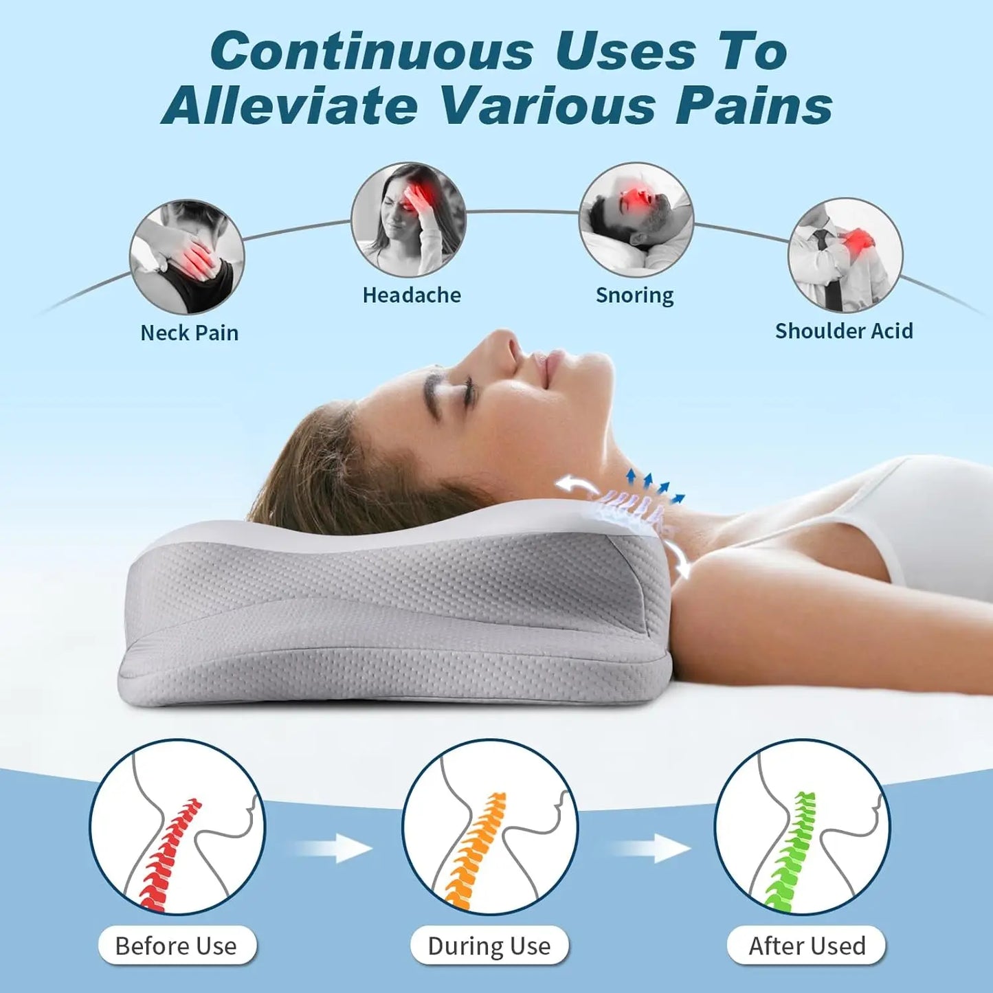 Cooling Ergonomic Cervical Neck Pillow With Memory Foam