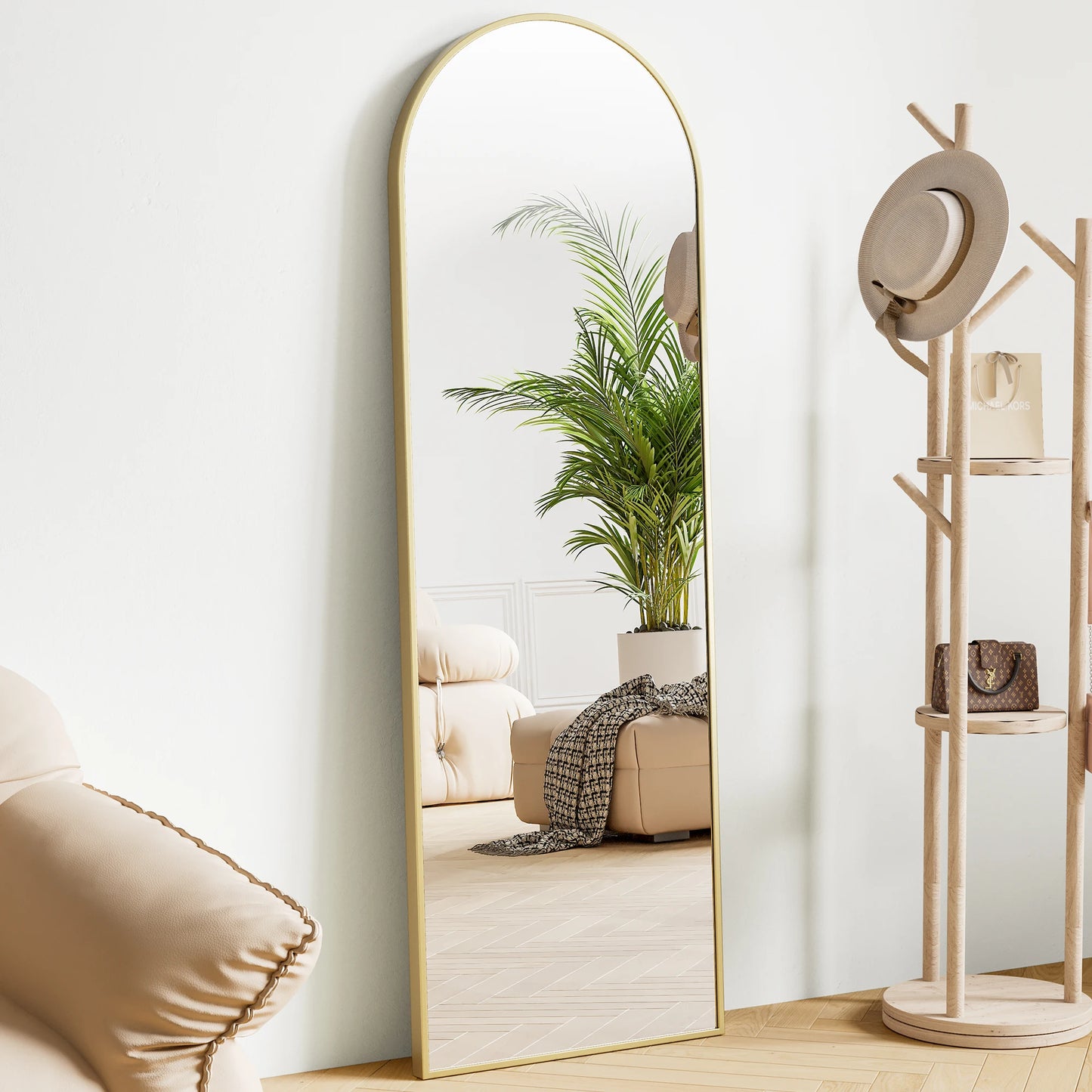 JHK Full Body Wall Mirror With Stand And Aluminum Frame Living Room