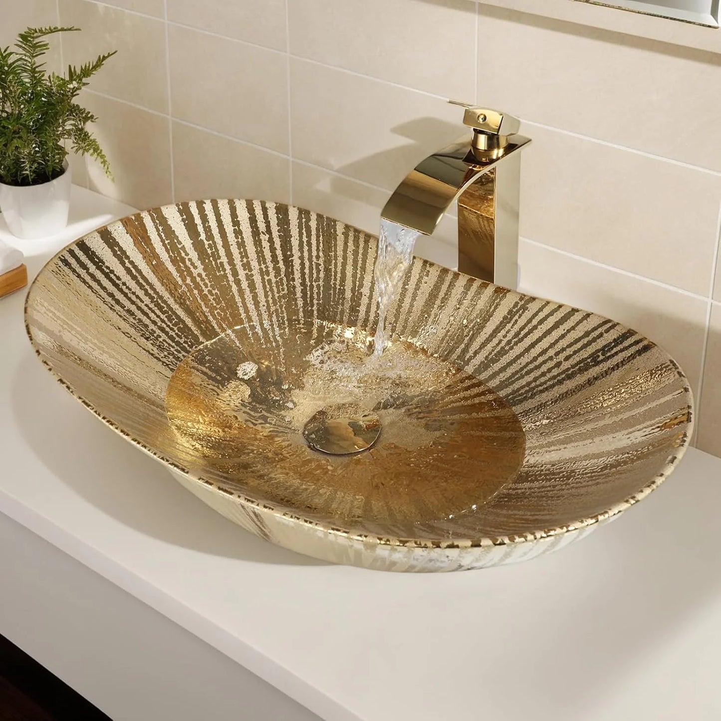 MEKKHALA Ceramic Bathroom Vessel Sink Set With Faucet And Drain