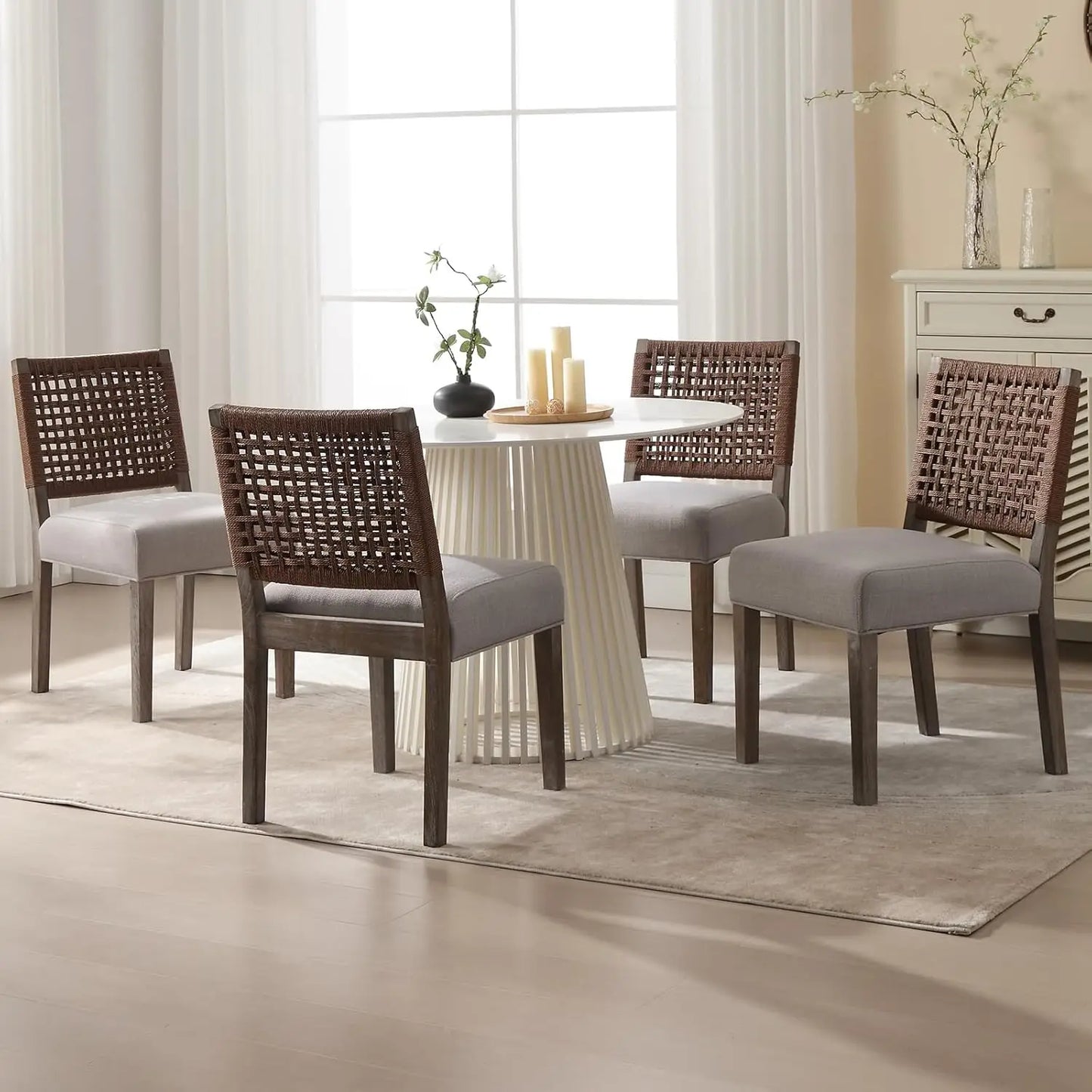 Farmhouse Linen Upholstered Dining Chairs Set for Kitchen and Dining