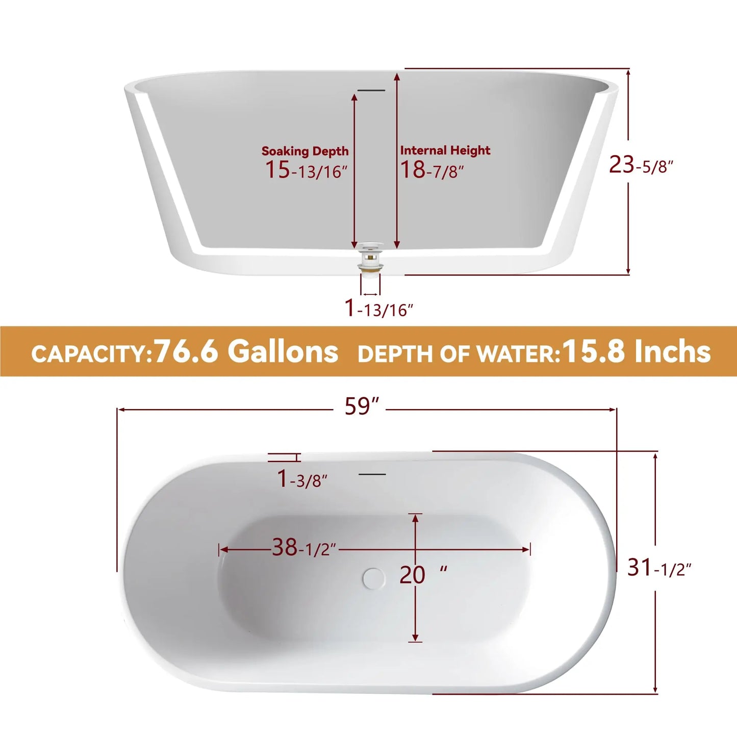 Sh.Kl Acrylic Freestanding Bathtub Soaking Tub With CUPC Certification