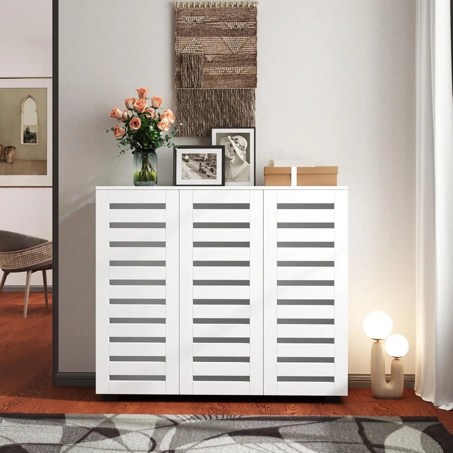 Retro Shoe Cabinet 5-Tier Storage with Adjustable Shelves