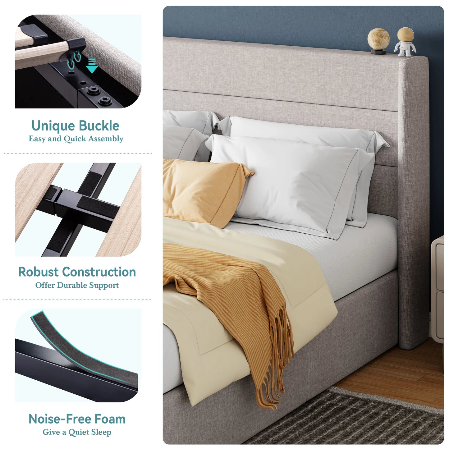 HOOMIC Lift Up Storage Bed With Wingback Headboard