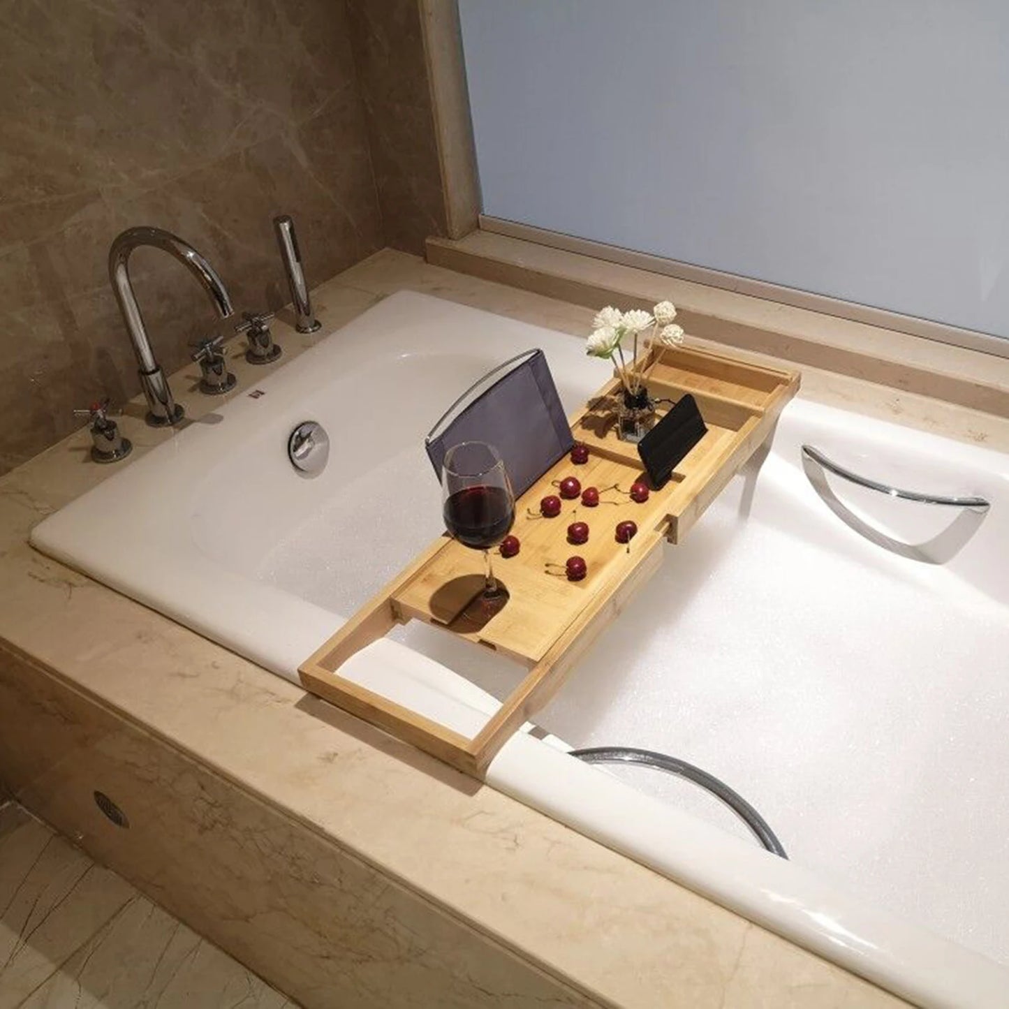 Bamboo Bathtub Tray Table Caddy Over Tub Bath Organizer
