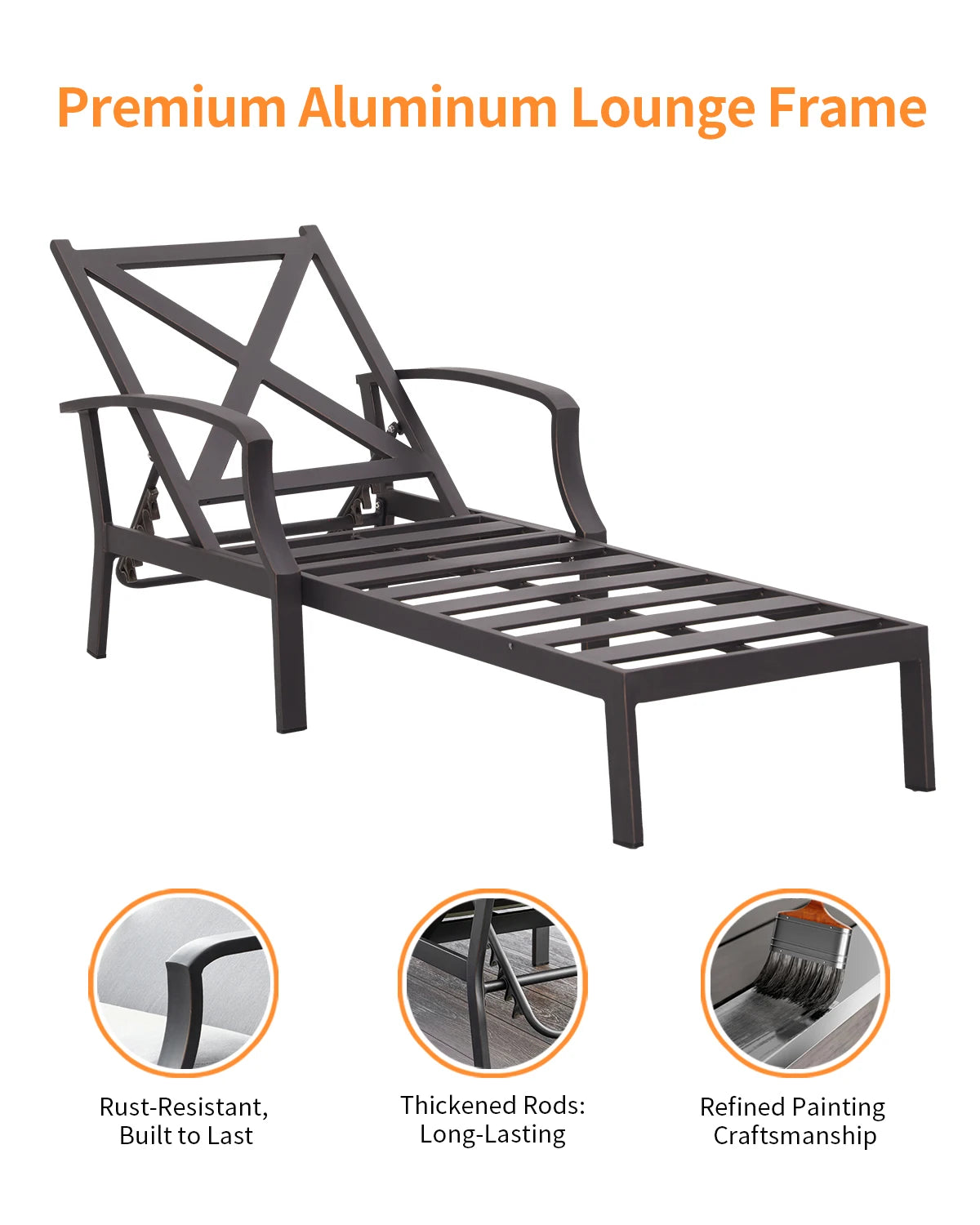 SeeHill Aluminum Outdoor Chaise Lounge Chair With Adjustable Backrest Cushion