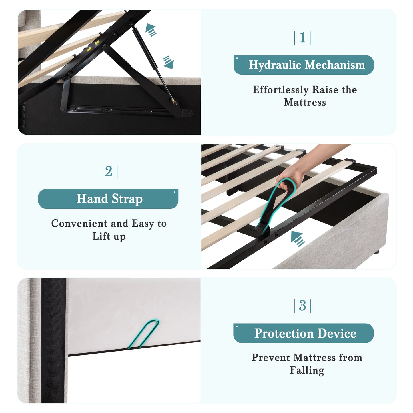 HOOMIC Lift Up Storage Bed With Wingback Headboard
