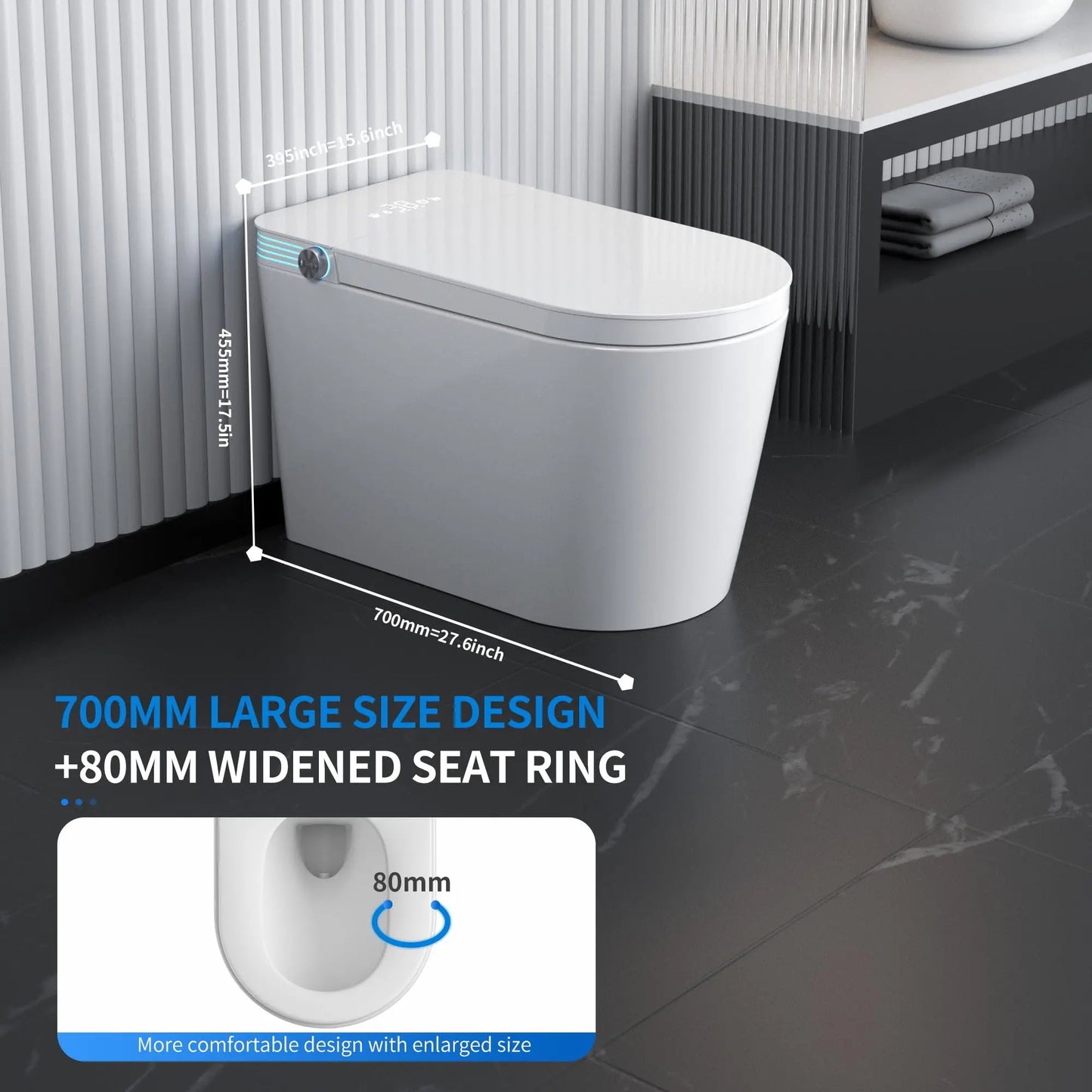 Smart Toilet With Built In Bidet Heated Seat Voice Control