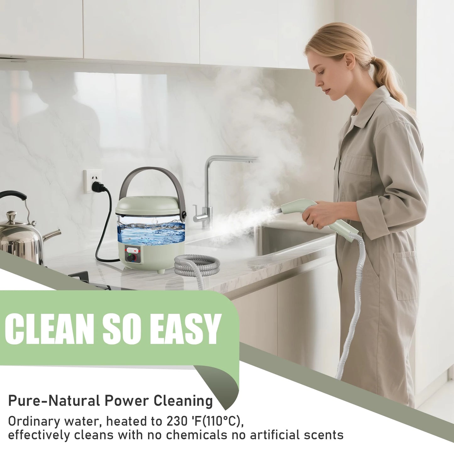 HIEE 2500W Steam Cleaner With 6 Brush Heads For Deep Cleaning