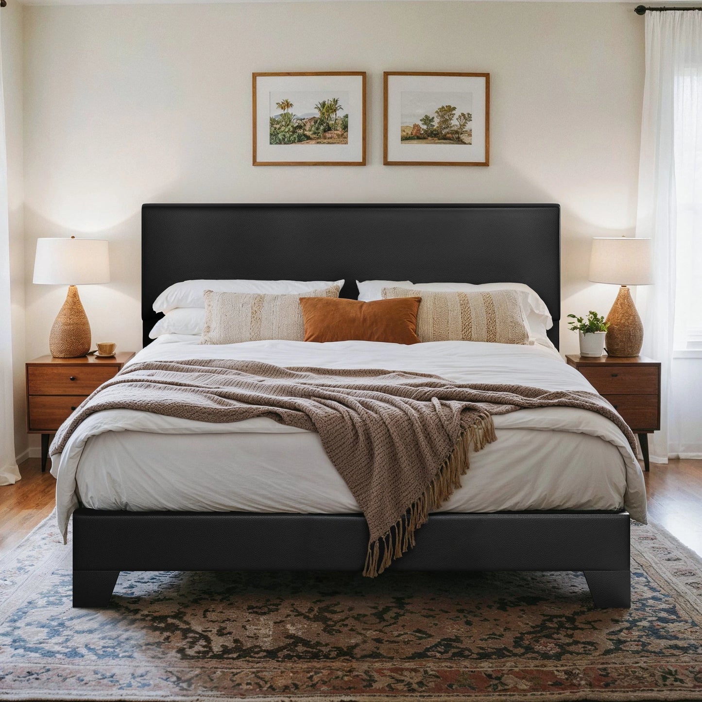 HOOMIC Upholstered Bed Frame With Adjustable Headboard Soft Linen