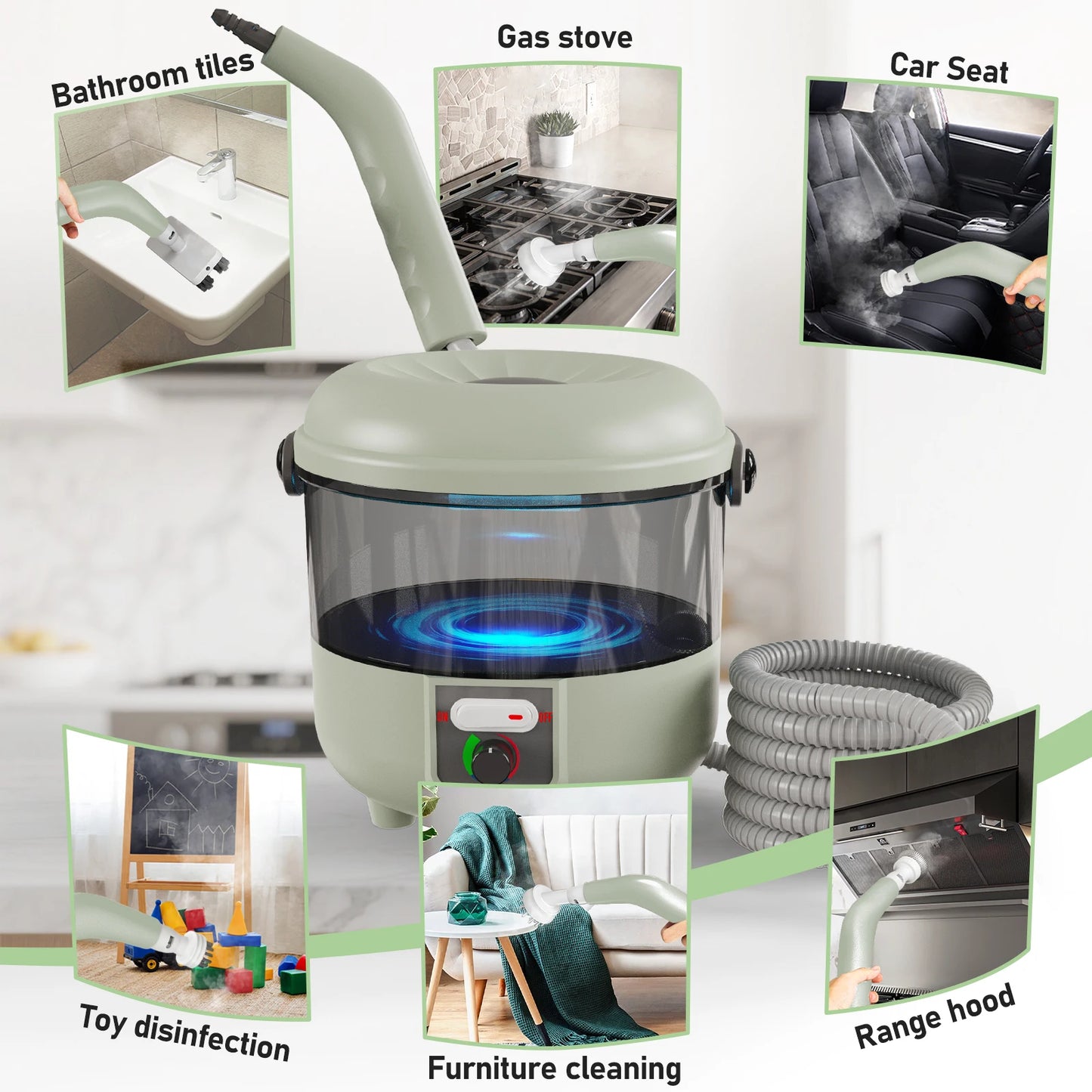 HIEE 2500W Steam Cleaner With 6 Brush Heads For Deep Cleaning