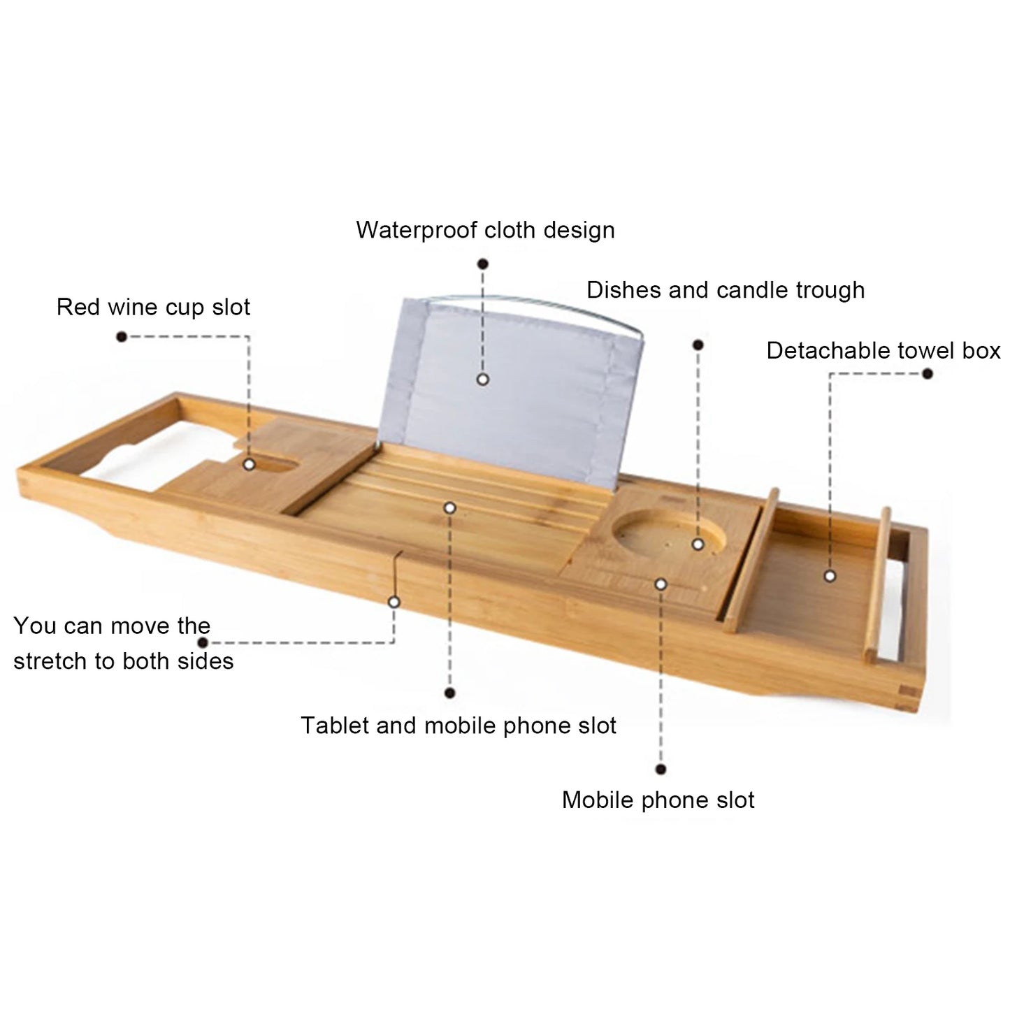 Bamboo Bathtub Tray Table Caddy Over Tub Bath Organizer