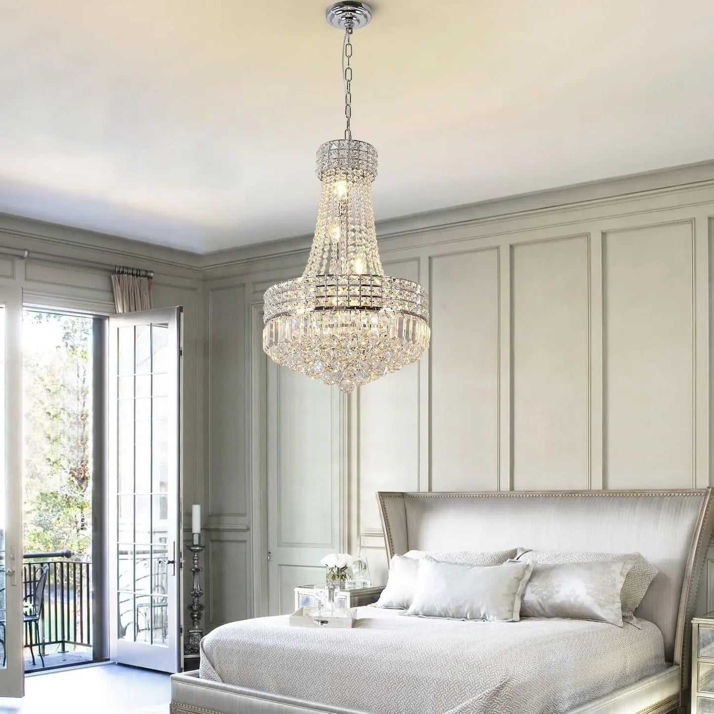 Polished Chrome Crystal Chandelier Dimmable LED Dining Pendant Light