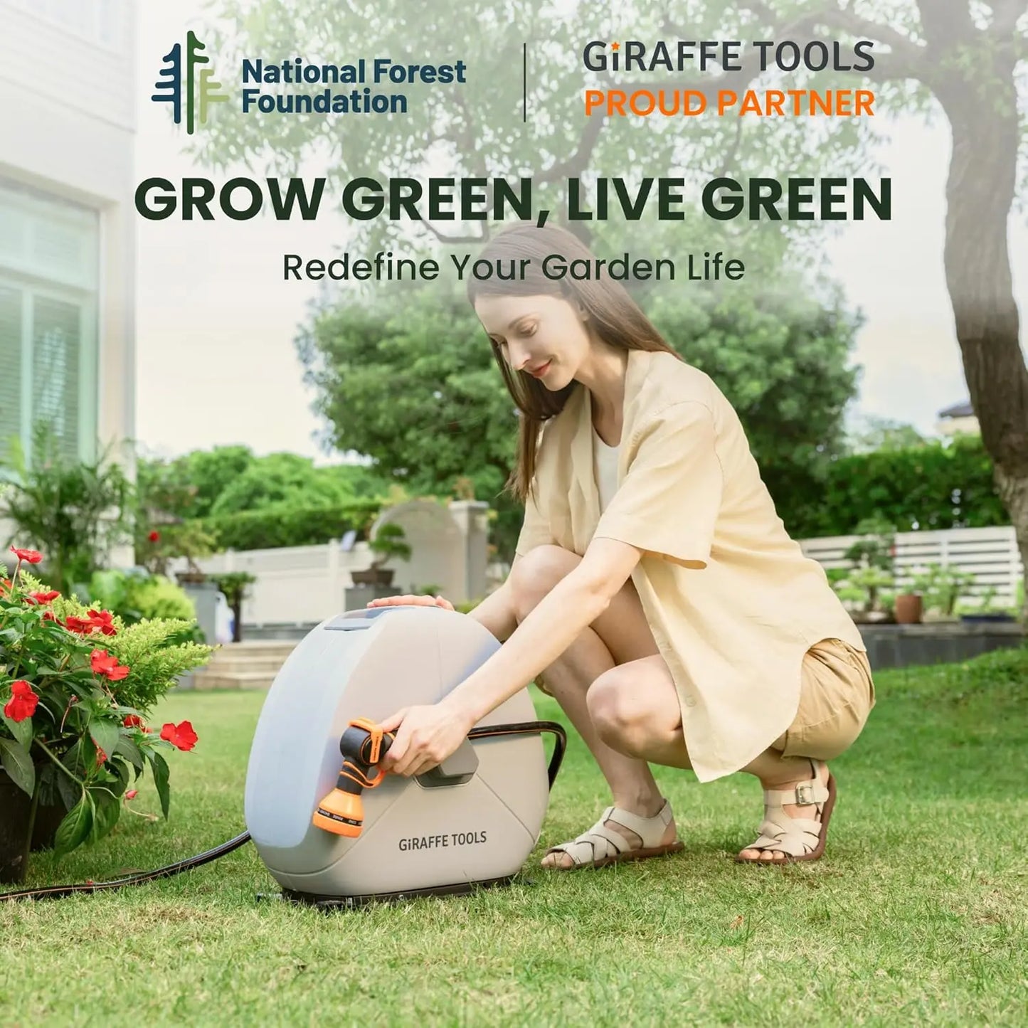 Giraffe Tools Retractable Hose Reel With Automatic Rewind Ground Mount