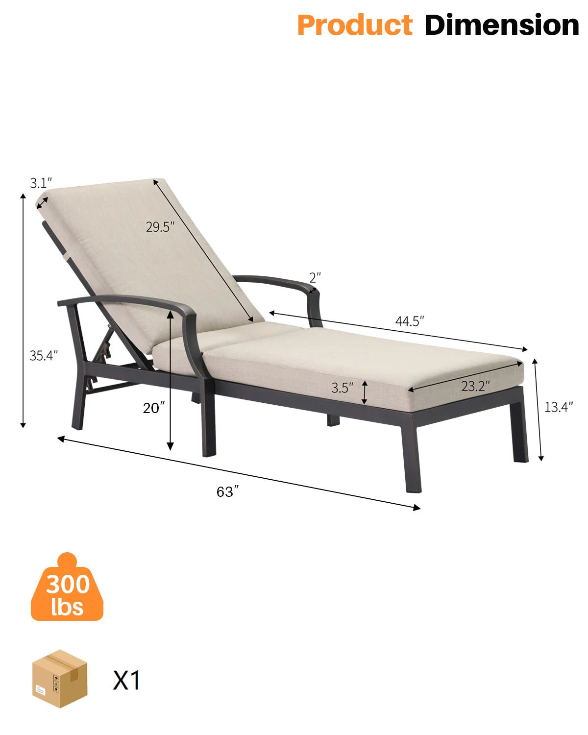 SeeHill Aluminum Outdoor Chaise Lounge Chair With Adjustable Backrest Cushion