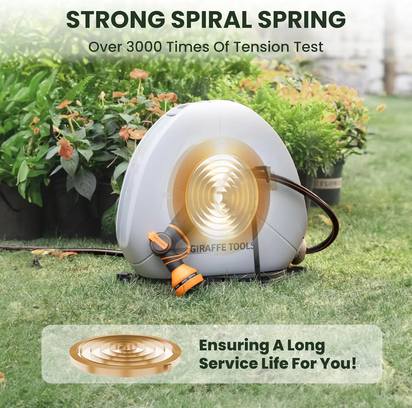 Giraffe Tools Retractable Hose Reel With Automatic Rewind Ground Mount