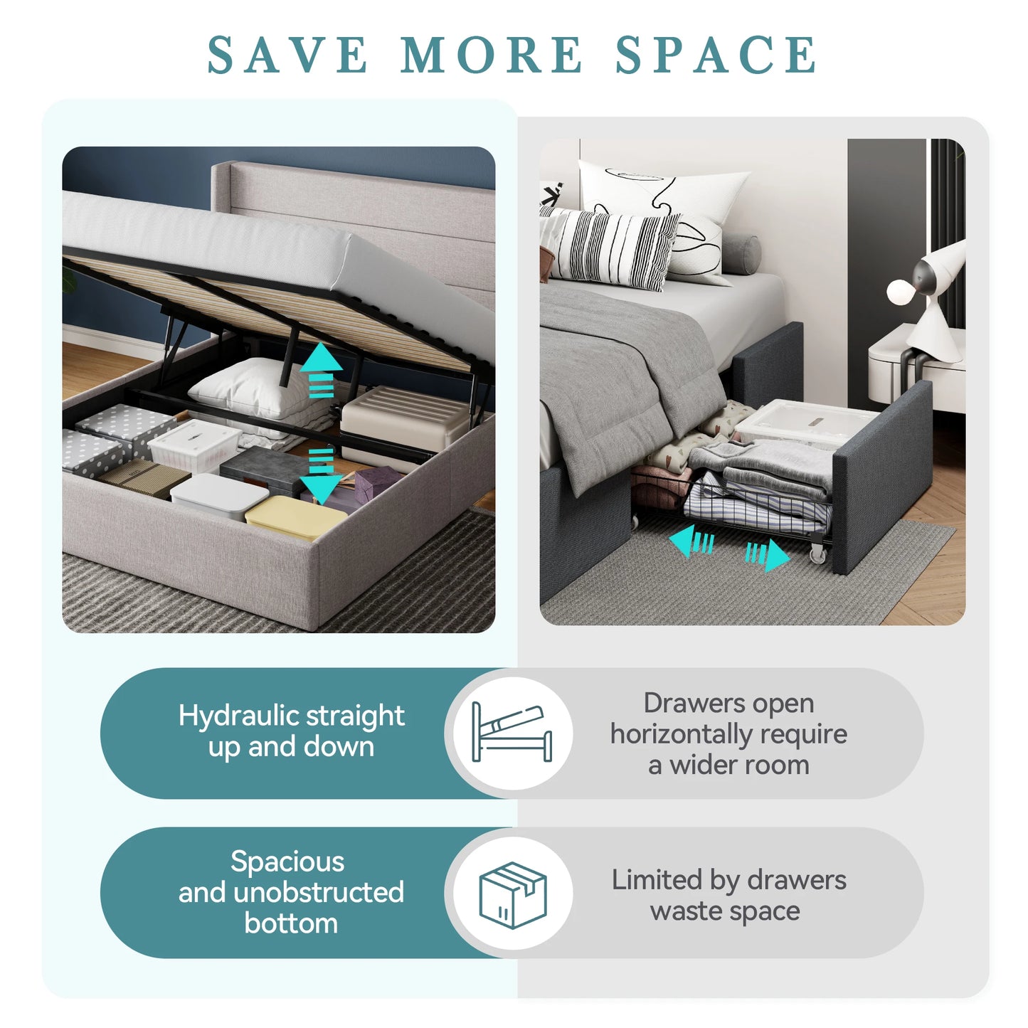 HOOMIC Lift Up Storage Bed With Wingback Headboard