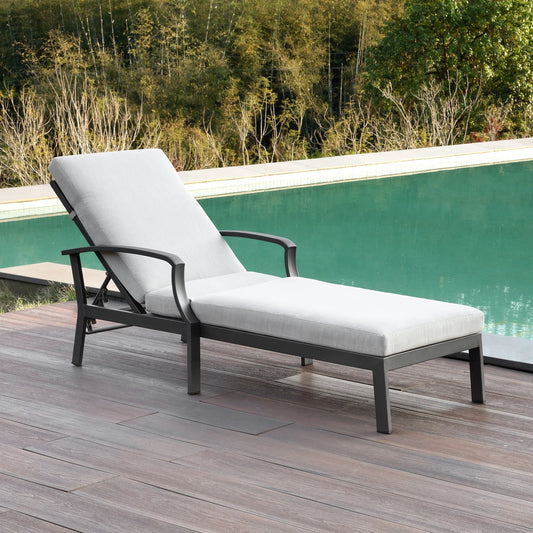 SeeHill Aluminum Outdoor Chaise Lounge Chair With Adjustable Backrest Cushion