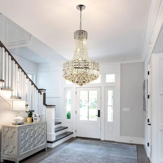 Polished Chrome Crystal Chandelier Dimmable LED Dining Pendant Light