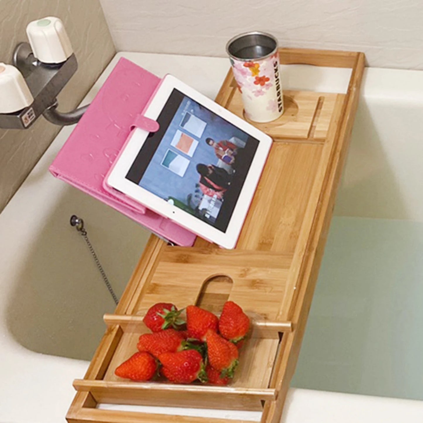 Bamboo Bathtub Tray Table Caddy Over Tub Bath Organizer