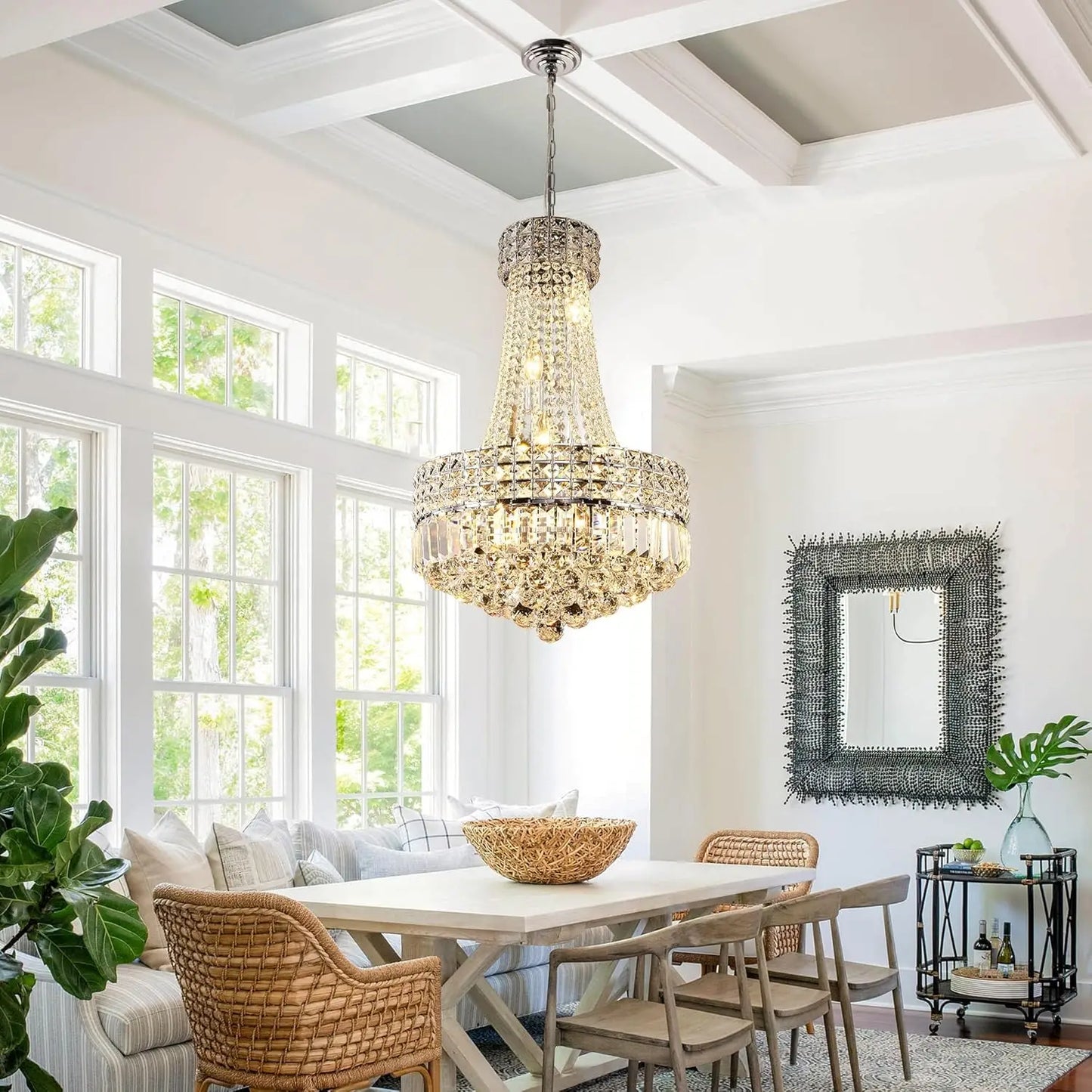 Polished Chrome Crystal Chandelier Dimmable LED Dining Pendant Light